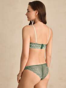 Charlaine Romantic Lace Bow Decor Lingerie Set Elegant - Green - View 2