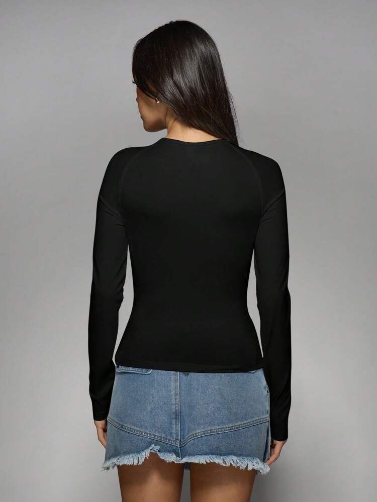 MISSGUIDED Long Sleeve Ruched Side Fitted Crop Women Top