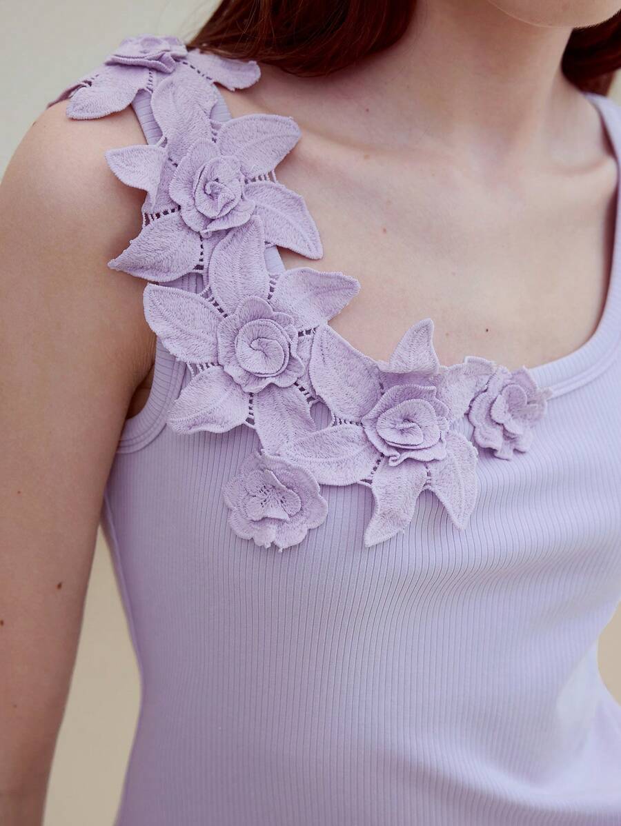 MOTF STUDIO FLOWER APPLIQUES TANK TOP - Purple - View 2