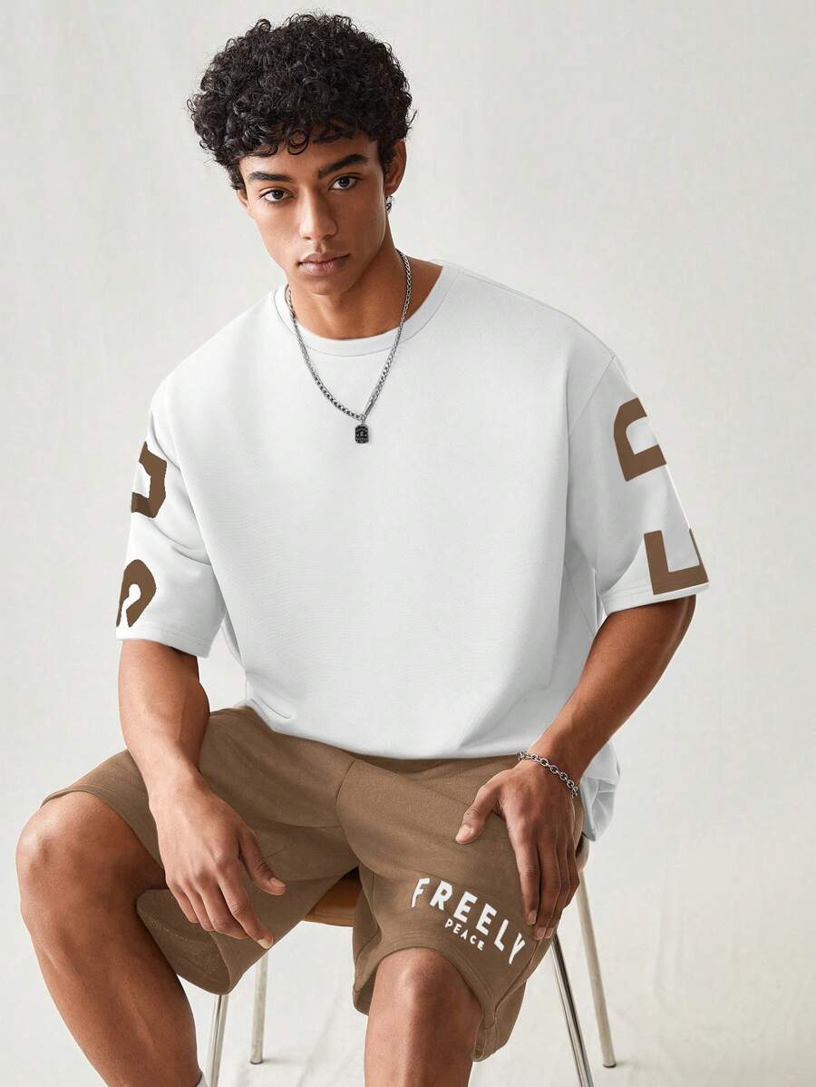 SWAVVY 2件套男士休闲字母印花短袖T恤和短裤