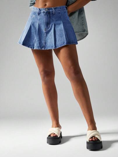 MISSGUIDED Pleated Tennis Style Mini Skirt Y2K Fashion Casual A-Line Flared Schoolgirl Denim Skater Skirt Spring Summer Preppy Streetwear