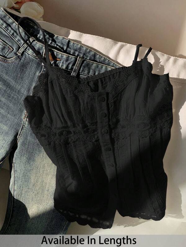 SHEIN Tall CURVE Plus Size Summer Solid Color Lace Patchwork Fitted Camisole Top