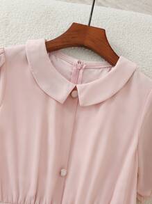 Franclia Đầm tay bồng màu trơn thanh lịch cho nữ, mùa hè - Hồng - Xem 3