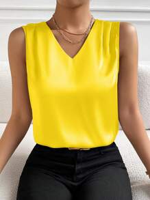 SHEIN Clasi Camisa sin mangas de unicolor minimalista para mujer, uso casual diario - Amarillo - Ver 5