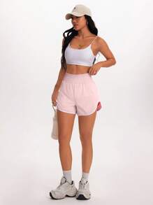 SHEIN Sport Studio Damen 2-in-1 Laufshorts mit Gummibund und Handytasche, für Outdoor-Workouts, Frühling/Sommer Damen Laufshorts Workout für Frauen, athletisch, pink Sportshorts, Workout Shorts