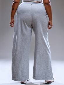 MUSERA Plus Size Women Crossover Front Wide Leg Pants Streetstyle Holiday 90's Y2k Cute Casual City Muse - Grey - View 4
