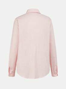 BizChic Women's Pink Classic Regular Shoulder Business Style Button-Down Long Sleeve Shirt, Suitable For Urban Commute, Office, And Casual Wear, Spring/Summer - Pink - View 9