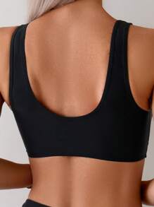 SHEIN Swim Áo tắm liền thân màu đen trơn và lưới cho nữ, thích hợp cho kỳ nghỉ ở bãi biển - màu đen - Xem 2