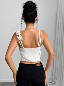 SHEIN Clasi Standard Size Women Design Floral Strap Slim Back Tank Top - White - View 2