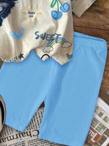 SHEIN Leap Crew 2pcs/Set Tween Girls' Casual Simple Short Sleeve T-Shirt And Shorts Set, Suitable For Summer - Multicolor - View 6