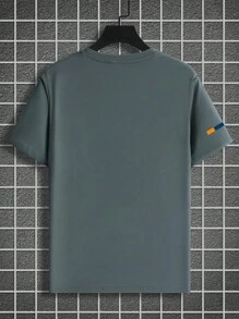 Manfinity Homme 大码男士夏季休闲字母印花T恤 - 綠色 - 查看 2