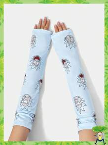 Rick and Morty X SHEIN زوج من أكمام يد للسيدات ذات بنمط شخصيات كرتونية بلون أزرق فاتح - الأزرق - مشاهدة 2