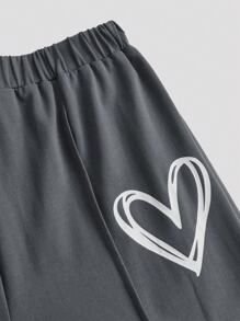 SHEIN Girlism 2 pièces Tenue décontractée pour filles en tricot gris avec col ras du cou, épaules raglan amples, manches bouffantes plissées, design minimaliste. Convient aux tenues décontractées, sport, ville, rentrée scolaire, pique-nique familial en plein air au printemps et à l'usage quotidien