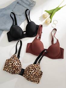 Bare Chapter 3pcs Set Front Closure Comfort Smooth Cup Underwear ClassicAnimalPrint