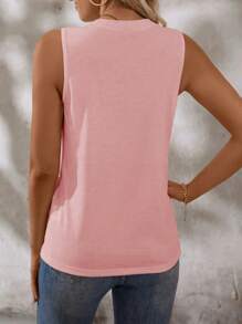 EMERY ROSE Women Summer Solid Color Round Neck Sleeveless Casual Tank Top - Baby Pink - View 2