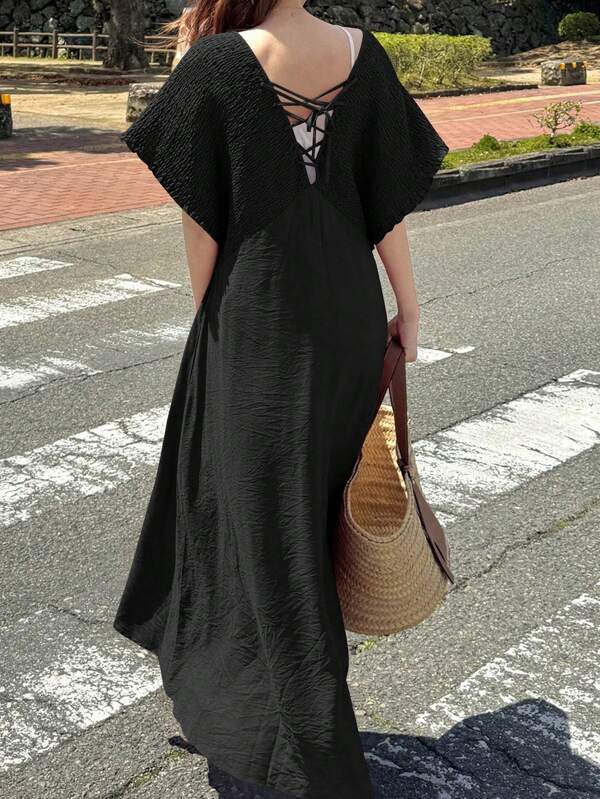 FRIFUL Women's Sleeveless A-Line Dress With Loose Shoulder Straps, Casual Chic For Spring & Summer Woman S Summer Clothes Women Summer Clothing Women Plus Sun Dress Women Plus Black Dress Work Summer Dresses