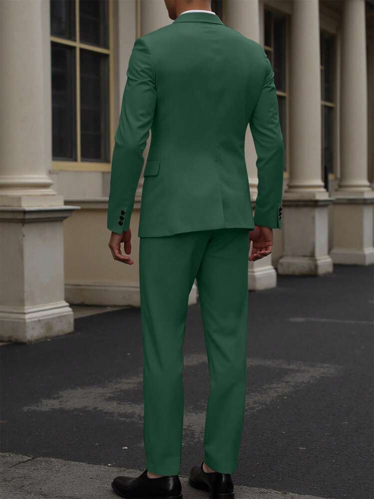 Manfinity Mode Men's Business Commuting Suit (Jacket And Pants) - Dark Green - View 2