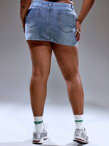 MUSERA Plus Size Low Rise Seam Pocket Detail Fitted Denim Mini Skirt Summer Streetstyle Vacation Holiday 90's Y2k Cute Casual City Muse