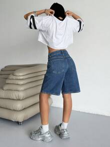 SHEIN Pantalones cortos vaqueros informales de cintura baja con bolsillos sesgados