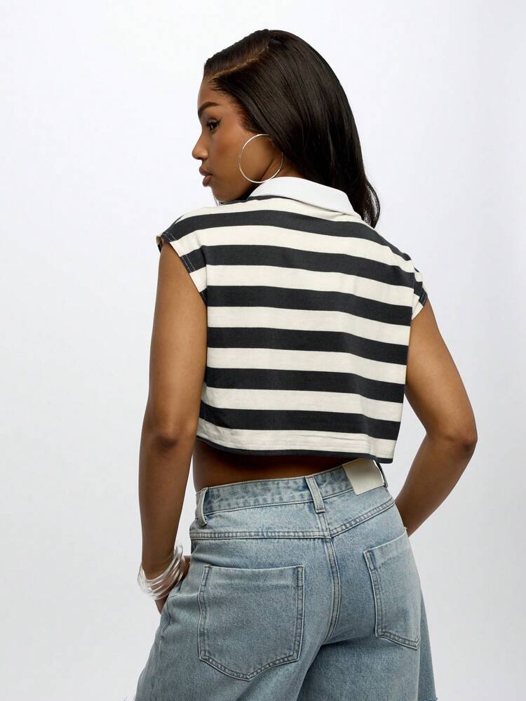 SUMWON WOMEN Oversized Cropped Sleeveless Collared Rugby Polo Tops