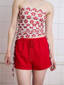 COUREZ Shorts deportivos mini clásicos con rayas laterales, para verano para mujeres, estilo casual de calle, vintage Y2K - Rojo - Ver 3
