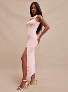 SHEIN Unity 无袖镂空中开衩连衣裙 夏季活动连衣裙 度假特别活动 新娘婚礼宾客 正式场合 辣妹风 热带度假 无袖 复活节 粉彩色 音乐会 感恩节 圣诞节 新年夜 女装 - 粉色 - 查看 5