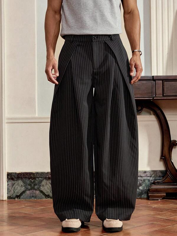 SWAVVY Men's Striped Print Zipper Crossover Loose Pants