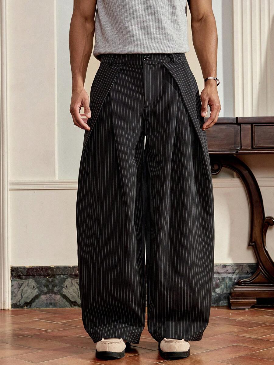 SWAVVY 男士条纹印花拉链交叉宽松裤，秋季