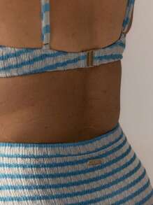 Aralina Conjunto de bikini con aros, cintura alta y rayas lindas y curvas con bolsa de natación para vacaciones y 4 de julio, perfecto para outfits de verano y días de playa