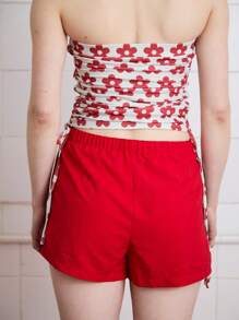 COUREZ Shorts deportivos mini clásicos con rayas laterales, para verano para mujeres, estilo casual de calle, vintage Y2K - Rojo - Ver 8