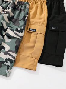 Tween Boy 3-Pack Grey Camouflage Pattern & Basic Sports Work Shorts,Summer Casual Hiking Multi-Pack,College Art Retro Style For Back To School - Black - View 2