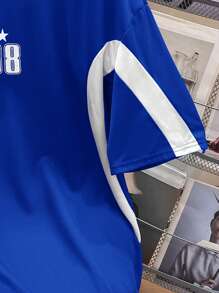 SHEIN Teen Boys Casual Loose Fit Colorblock Short Sleeve T-Shirt, Comfortable & Versatile For Outdoor Activities