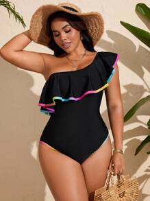 SHEIN Swim Curve Đồ bơi một mảnh cỡ lớn cho nữ, đồ bơi liền quần ngày lễ mùa hè - màu đen - Xem 4
