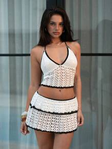 SHEIN Swim Ensemble robe d'été et robe de chambre élégantes noires et blanches pour femmes - Noir et Blanc - Voir 4