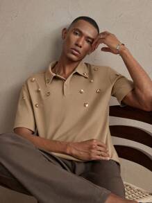 AKNOTIC Party Men's Slim Fit Casual Ribbed Collar Short Sleeve POLO Shirt, Suitable For Summer