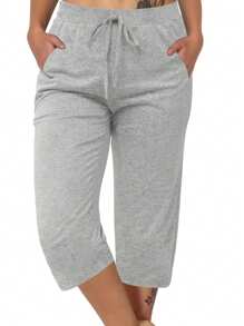 SHEIN LUNE Pantaloni alla caviglia semplici di colore unito con coulisse in vita, per donne taglie forti, adatti per l'estate