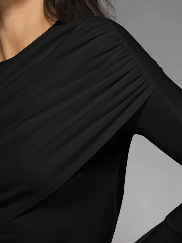 MISSGUIDED Long Sleeve Ruched Side Fitted Crop Women Top