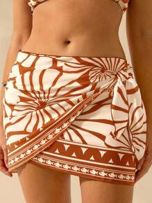 CAJUNI Pareo corto de estilo bohemio con estampado de conchas marinas para mujer, ideal para el verano, la playa y la natación en vacaciones, apto para Hawái