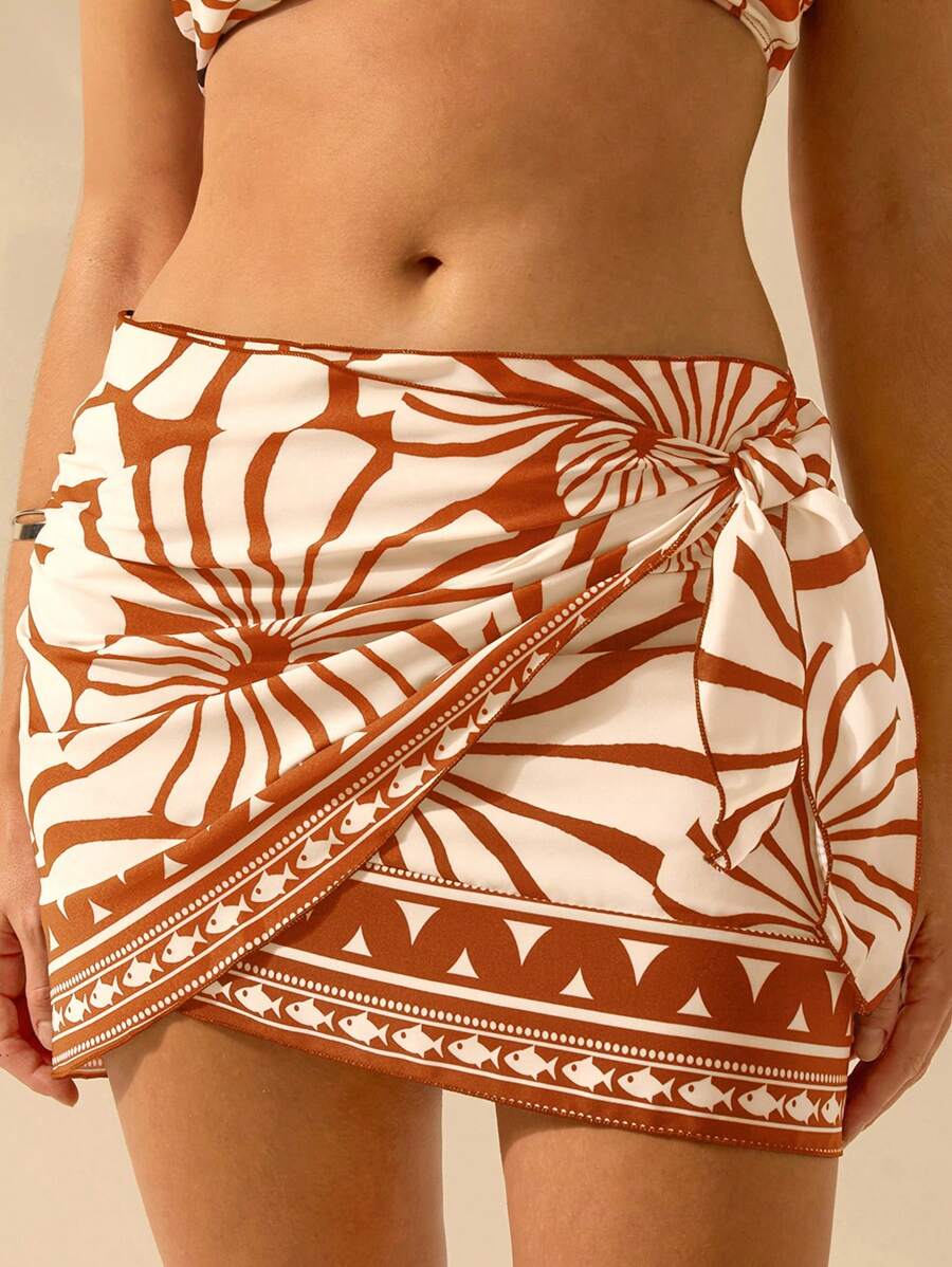 CAJUNI Pareo corto de estilo bohemio con estampado de conchas marinas para mujer, ideal para el verano, la playa y la natación en vacaciones, apto para Hawái