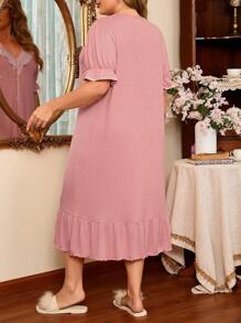 Camisón elegante y romántico con adorno de encaje francés para tallas grandes - Rosado Sandía - Ver 2