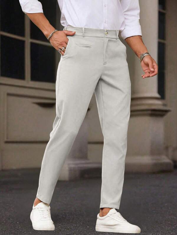 Manfinity Homme Men's Solid Color Straight Leg Loose Casual Suit Pants, Versatile