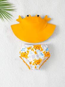 Bóxer de baño con estampado de cangrejo de dibujos animados y sombrero escultural para bebé niño
