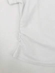 SHEIN 大码女式简约刺绣短袖白色T恤 - 白色 - 查看 5