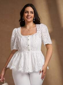 Chikora Blusa romántica elegante de encaje en la cintura para mujer de talla grande