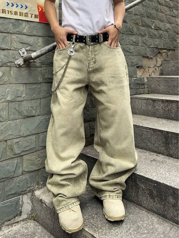 Manfinity Hypemode Men's Vintage Washed Loose Wide-Leg Jeans Baggy Jeans Men Design