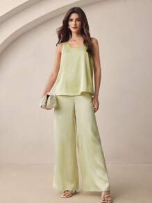 BizChic Conjunto elegante de negocios casuales de verano para mujer 2025, adecuado para invitados de boda, festival de música rural, brunch, aeropuerto, estilo vintage de los 90, estilo de Estocolmo, Americana, pantalones acampanados, Top y Bottom