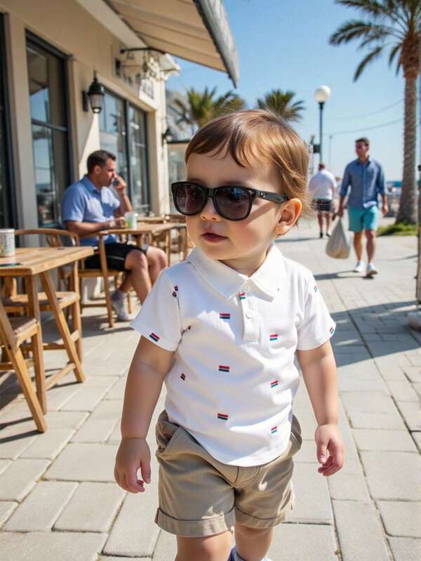 Camisa polo de manga corta informal con estampado gráfico de 4 colores para bebés niños, de verano