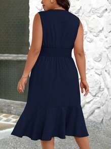 Rometta Vestido sin mangas de talla grande para mujer de unicolor elegante con cuello en V y estrechez en la cintura - Azul Marino - Ver 2