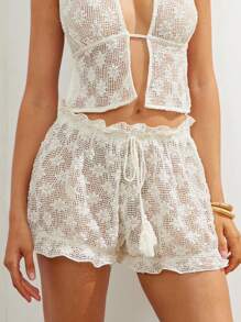 L'Amorae Short de cubierta de verano de ganchillo para mujer