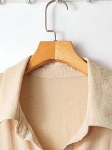 Linhara Áo sơ mi tay lỡ cài nút đơn giản rộng rãi cỡ lớn dành cho nữ - Màu Khaki - Xem 3